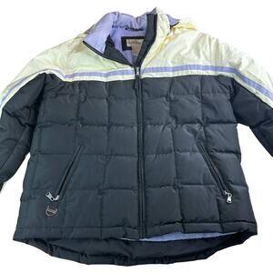 Vintage Down Filling Puffer Jacket Winter Fleece  - CREAM LAVENDER BLACK